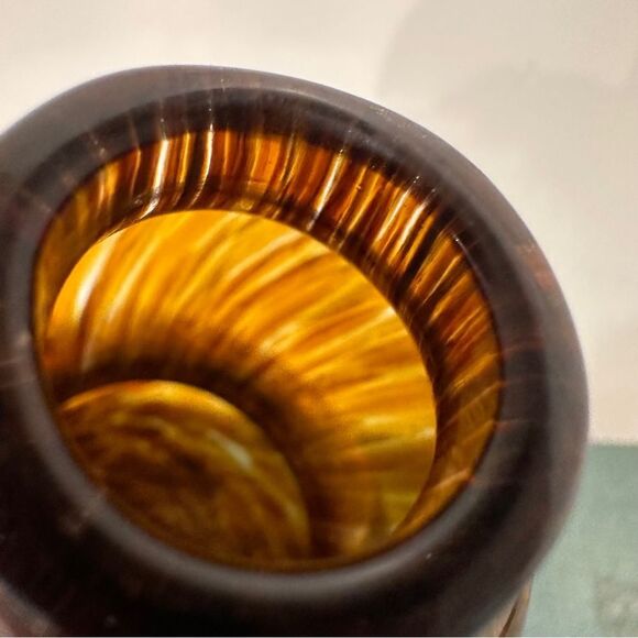 Vintage tortoise brown art glass gourd shaped bubble bud vase weed vase - Picture 3 of 7